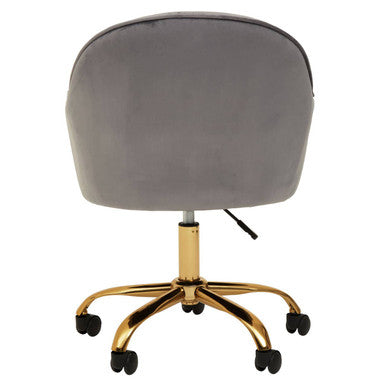 Orsina Brent Grey Velvet Home Office Chair with Gold Base Swivel
