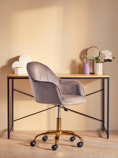 Orsina Brent Grey Velvet Home Office Chair with Gold Base Swivel
