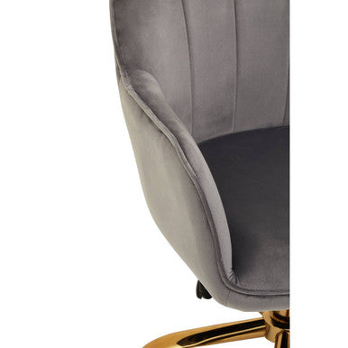 Orsina Brent Grey Velvet Home Office Chair with Gold Base Swivel