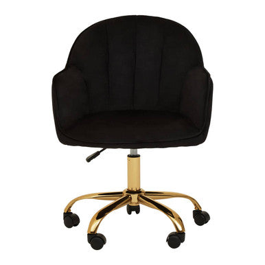 Orsina Brent Black Velvet Home Office Chair with Gold Swivel Base