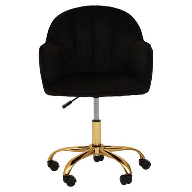 Orsina Brent Black Velvet Home Office Chair with Gold Swivel Base