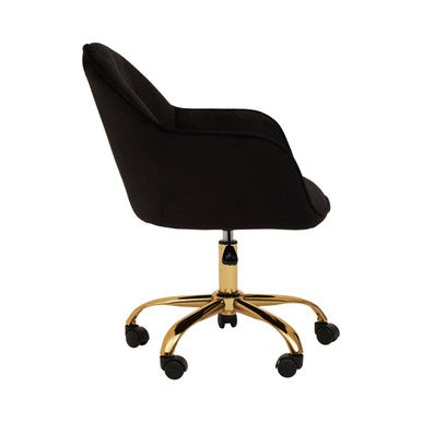 Orsina Brent Black Velvet Home Office Chair with Gold Swivel Base