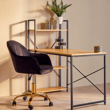 Orsina Brent Black Velvet Home Office Chair with Gold Swivel Base
