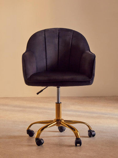 Orsina Brent Black Velvet Home Office Chair with Gold Swivel Base