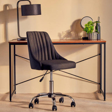 Orsina Brent Ribbed Black and Chrome Swivel Home Office Desk Chair