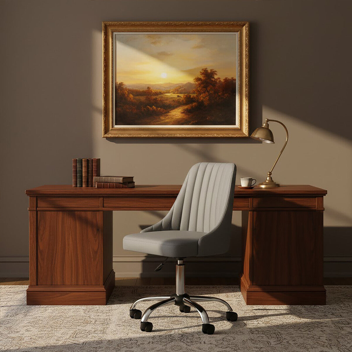 Orsina Brent Grey Faux Leather Home Office Swivel Desk Chair