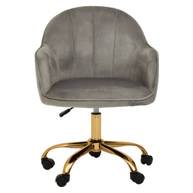 Orsina Brent Grey Velvet and Gold Swivel Desk Chair | Home Office Task Chair
