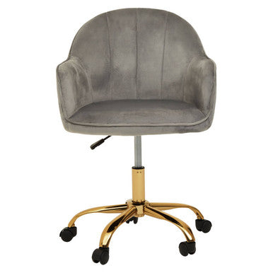 Orsina Brent Grey Velvet and Gold Swivel Desk Chair | Home Office Task Chair