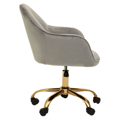 Orsina Brent Grey Velvet and Gold Swivel Desk Chair | Home Office Task Chair