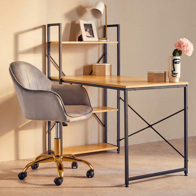 Orsina Brent Grey Velvet and Gold Swivel Desk Chair | Home Office Task Chair