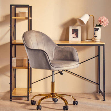 Orsina Brent Grey Velvet and Gold Swivel Desk Chair | Home Office Task Chair