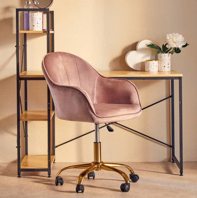 Orsina Brent Pink Velvet Desk Chair | Gold Swivel Home Office Chair