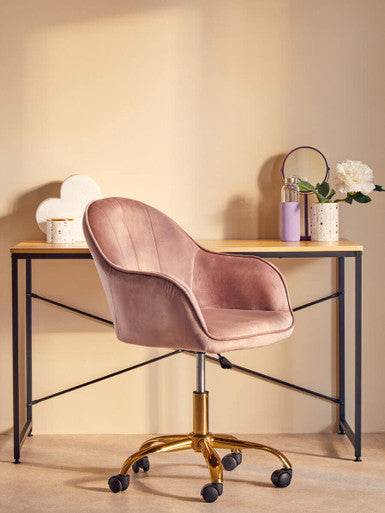 Orsina Brent Pink Velvet Desk Chair | Gold Swivel Home Office Chair