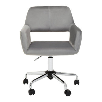 Orsina Brent Grey Velvet Home Office Chair with Chrome Swivel Base