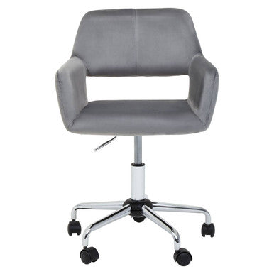 Orsina Brent Grey Velvet Home Office Chair with Chrome Swivel Base