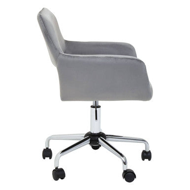 Orsina Brent Grey Velvet Home Office Chair with Chrome Swivel Base
