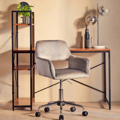 Orsina Brent Grey Velvet Home Office Chair with Chrome Swivel Base