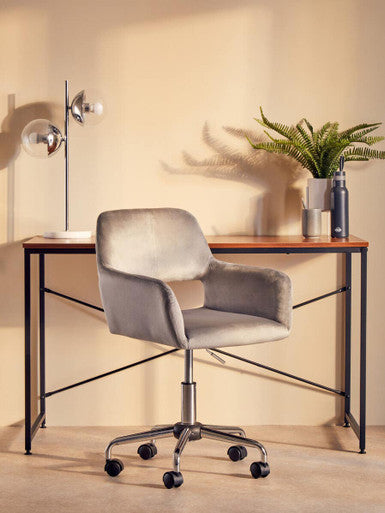 Orsina Brent Grey Velvet Home Office Chair with Chrome Swivel Base