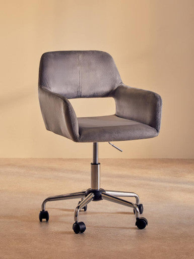 Orsina Brent Grey Velvet Home Office Chair with Chrome Swivel Base