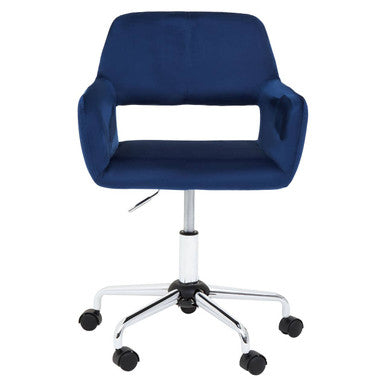 Orsina Brent Navy Velvet Home Office Chair with Chrome Swivel Base