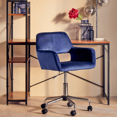 Orsina Brent Navy Velvet Home Office Chair with Chrome Swivel Base