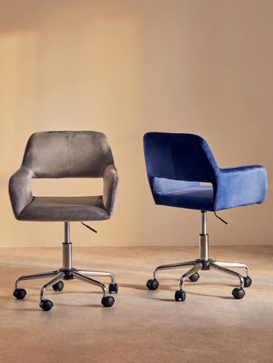 Orsina Brent Navy Velvet Home Office Chair with Chrome Swivel Base