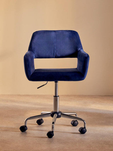 Orsina Brent Navy Velvet Home Office Chair with Chrome Swivel Base