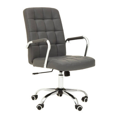 Orsina Brent Grey Faux Leather Home Office Chair with Chrome Base