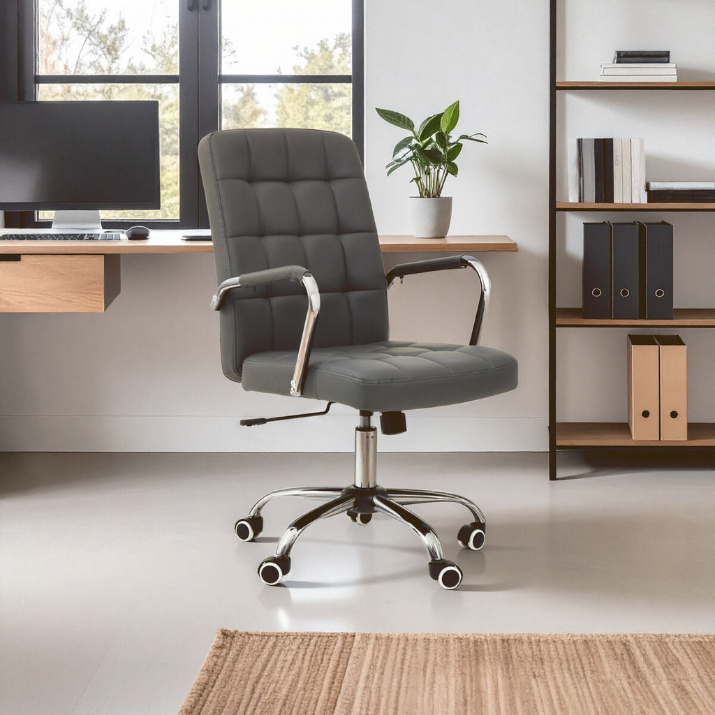 Orsina Brent Grey Faux Leather Home Office Chair with Chrome Base