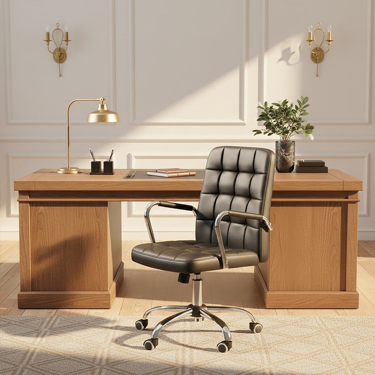 Orsina Brent Black Tufted Home Office Chair | Swivel Desk Chair