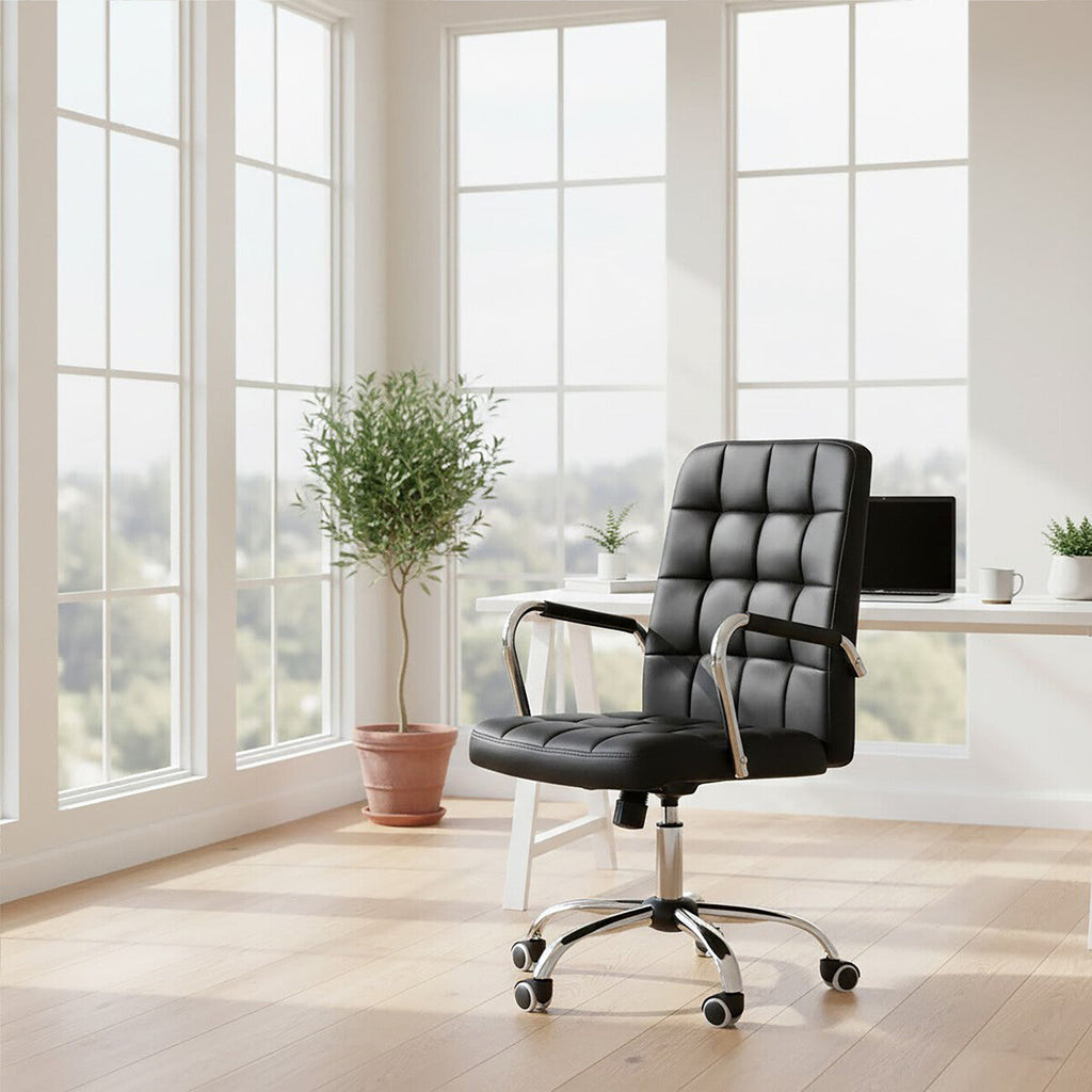 Orsina Brent Black Tufted Home Office Chair | Swivel Desk Chair