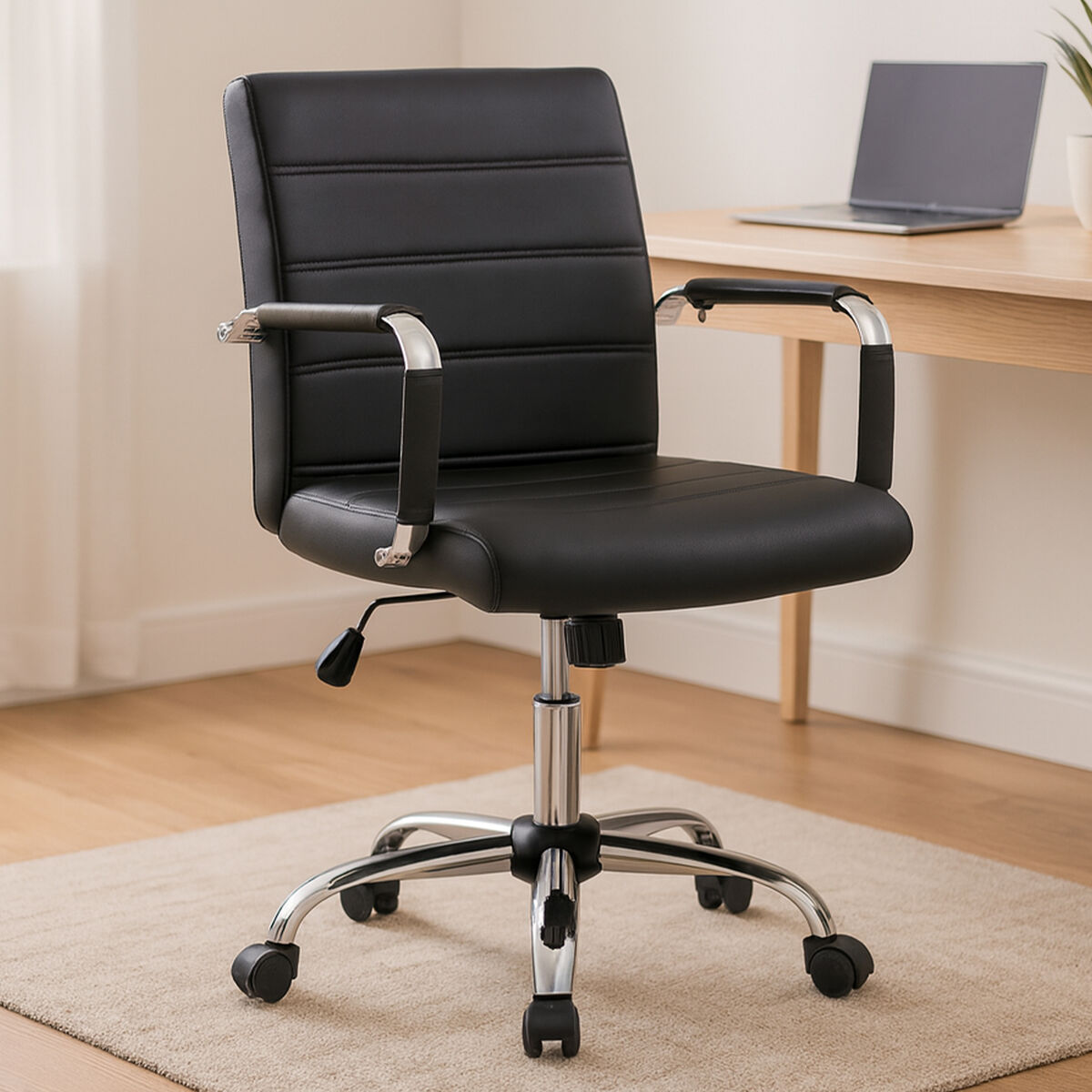 Orsina Brent Black Faux Leather Home Office Chair with Chrome Base