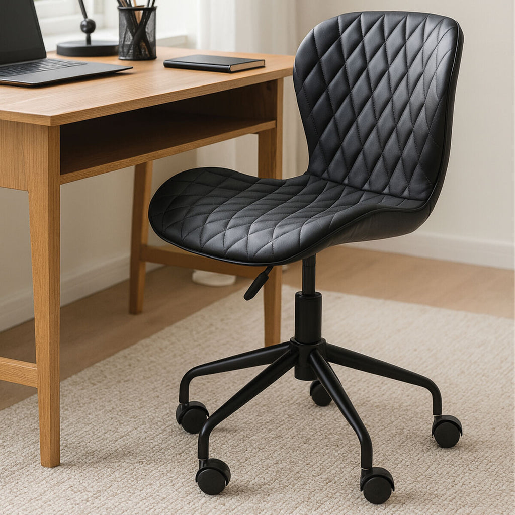 Orsina Brent Armless Home Office Chair – Compact Black Swivel Task Chair