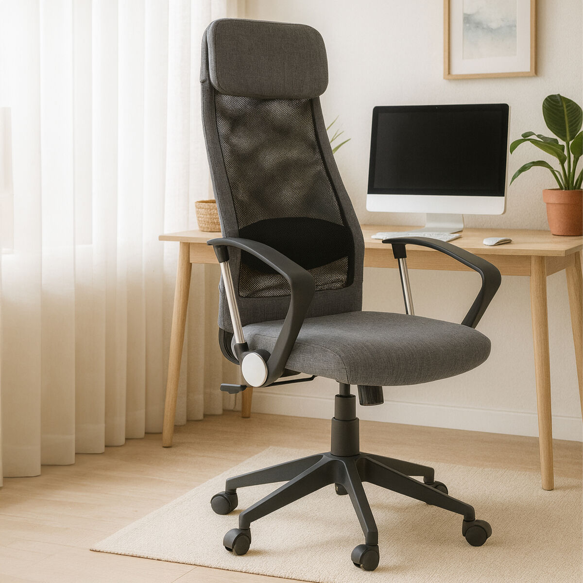 Orsina Brent Mesh Office Chair – Ergonomic Grey Fabric Desk Chair