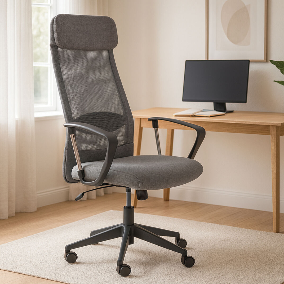 Orsina Brent Grey Mesh and Fabric Home Office Swivel Desk Chair