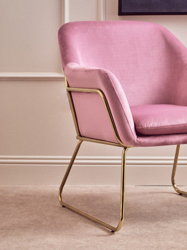 Orsina Xander Pink Velvet Accent Chair | Modern Gold Base Seating
