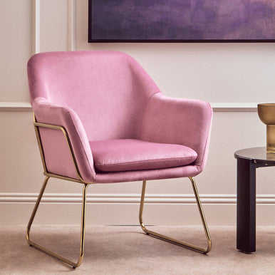 Orsina Xander Pink Velvet Accent Chair | Modern Gold Base Seating