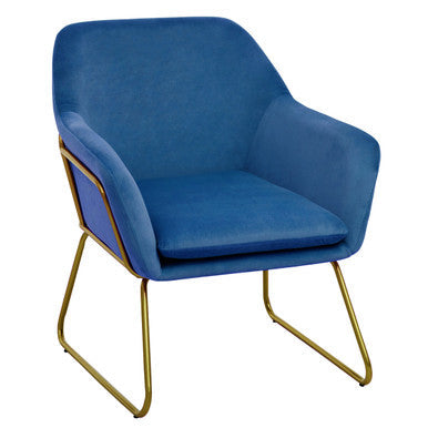 Orsina Xander Midnight Blue Velvet Accent Chair with Brushed Gold Base