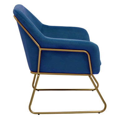 Orsina Xander Midnight Blue Velvet Accent Chair with Brushed Gold Base