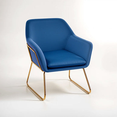 Orsina Xander Midnight Blue Velvet Accent Chair with Brushed Gold Base