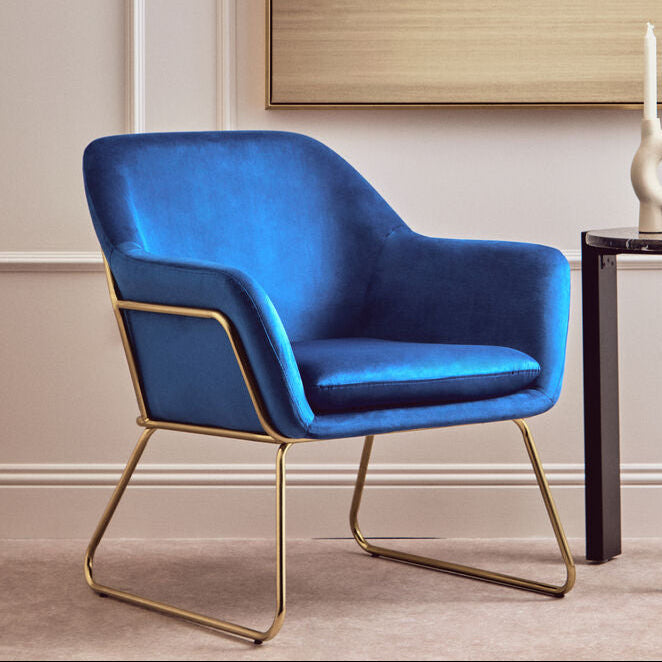 Orsina Xander Midnight Blue Velvet Accent Chair with Brushed Gold Base