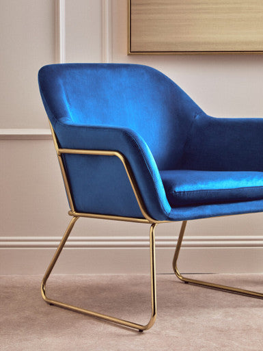 Orsina Xander Midnight Blue Velvet Accent Chair with Brushed Gold Base