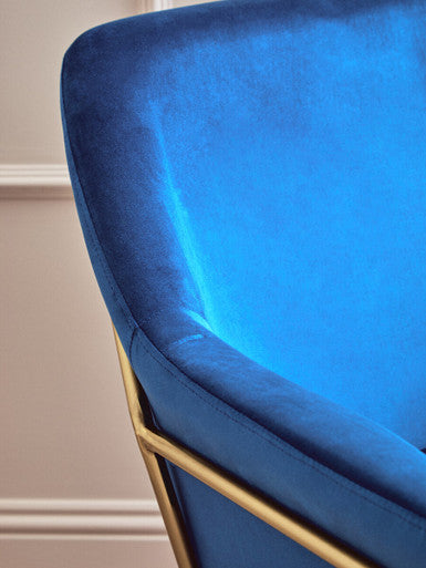 Orsina Xander Midnight Blue Velvet Accent Chair with Brushed Gold Base