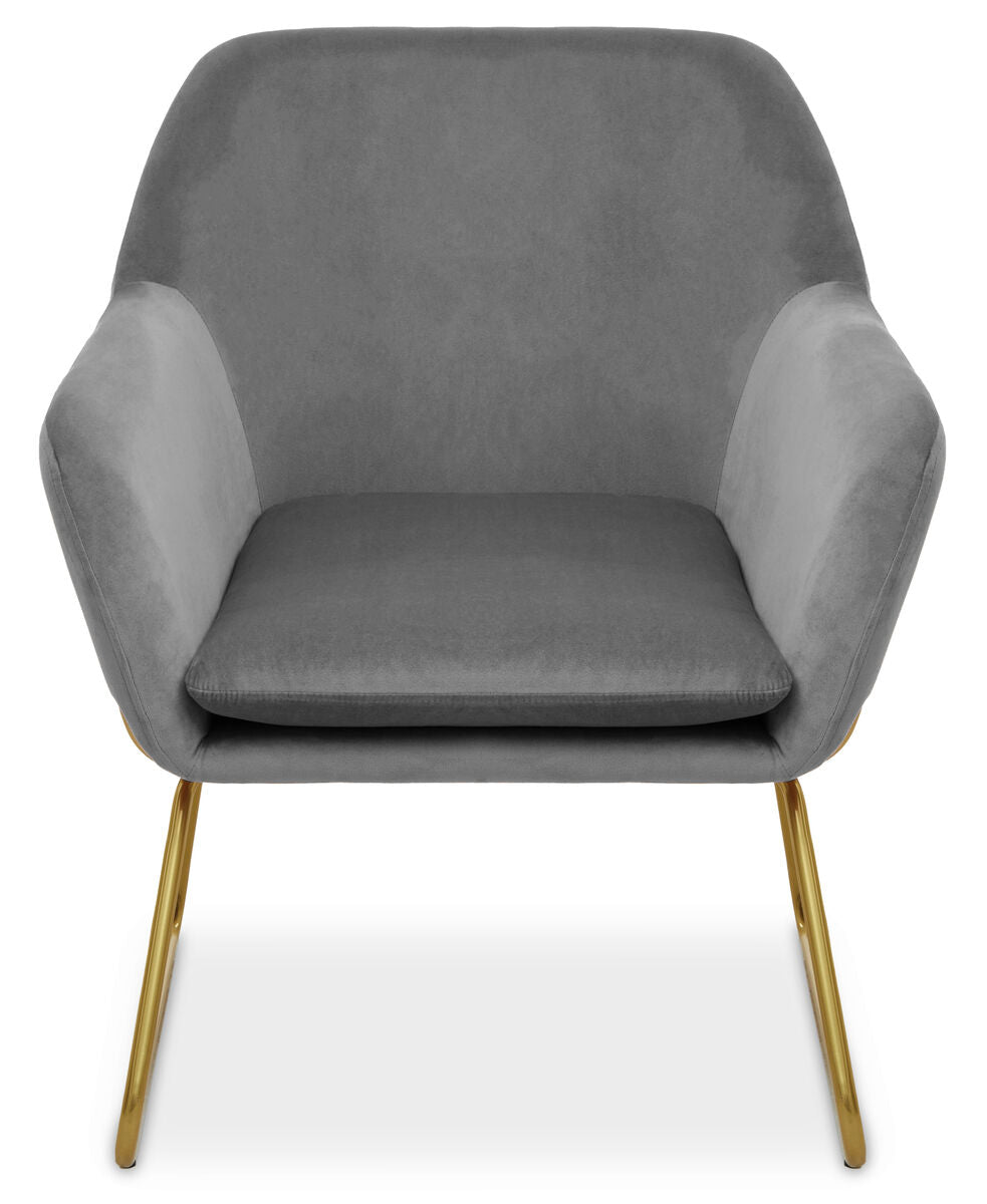 Orsina Xander Grey Velvet Accent Chair with Brushed Gold Base