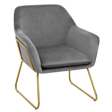 Orsina Xander Grey Velvet Accent Chair with Brushed Gold Base
