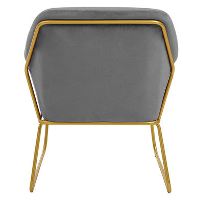 Orsina Xander Grey Velvet Accent Chair with Brushed Gold Base