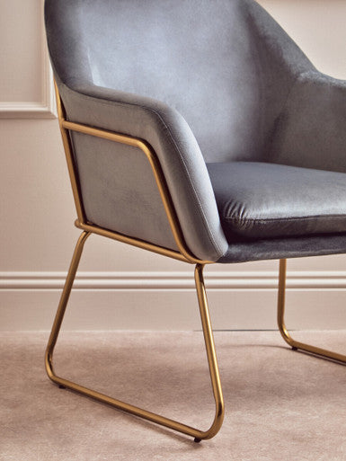 Orsina Xander Grey Velvet Accent Chair with Brushed Gold Base