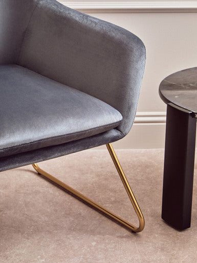 Orsina Xander Grey Velvet Accent Chair with Brushed Gold Base