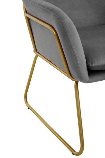 Orsina Xander Grey Velvet Accent Chair with Brushed Gold Base