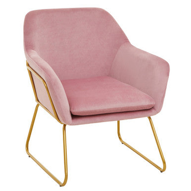 Orsina Xander Pink Velvet Modern Accent Chair | Gold Sled Frame